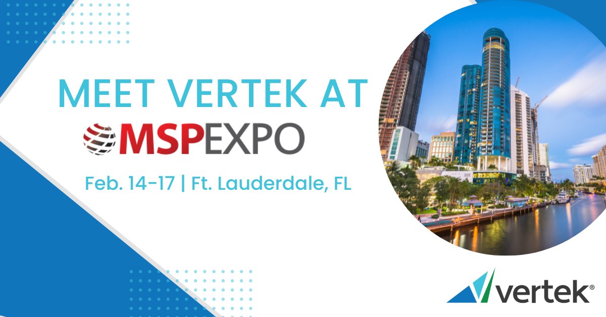 Vertek is heading to #MSPExpo East in Ft. Lauderdale, FL. Will you be attending? Contact us to set up a meeting to discuss Vertek's telecom operations solutions for #MSPs at the show - email jsa_vertek@jsa.net, or click here: fal.cn/3vMtY #ITExpo