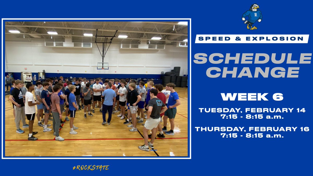 RHSSpeedExplode's tweet image. SCHEDULE CHANGE
Next week we will have our morning sessions on Tuesday and Thursday, both beginning at 7:15 a.m. Mark your calendars!