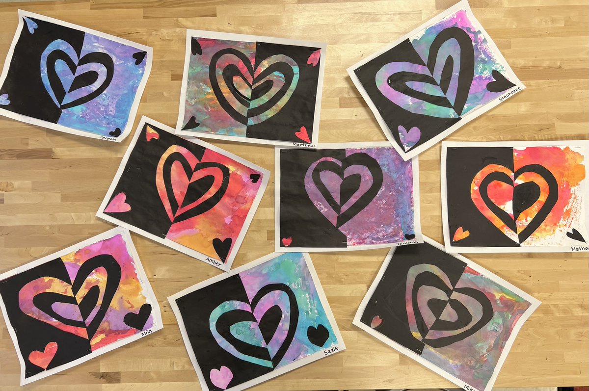 troyunion_art's tweet photo. Notan heart collages by fourth grade artists. In Japanese art, the principle of a Notan focuses on positive and negative space. The light and dark colors within the work of art show balance. https://t.co/3krZQYV93T