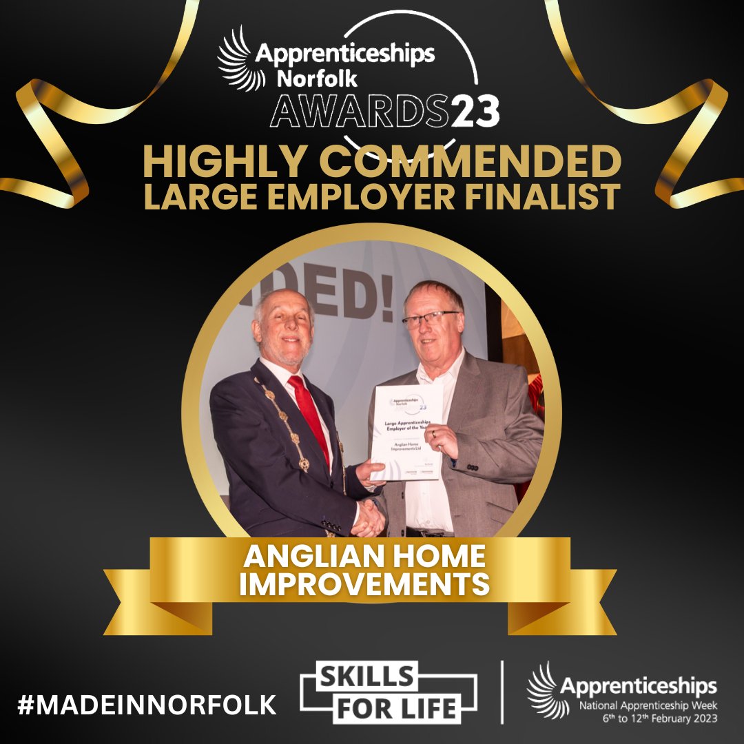 National Apprenticeship week has been a great week. 🙌😊

📣 We are very proud to be nominated as Highly Commended Finalists  for:- 📣

⭐ An Impact Award - Beth Arend
⭐ Large Employer Award - #AnglianHomeImprovements

#naw23  #anglianapprentices #WeAreAnglian #MadeInNorfolk