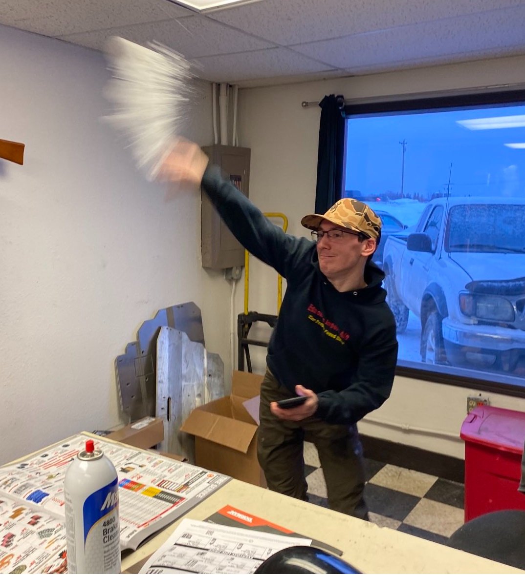 EdmondsImport's tweet image. Random 5PM snowball fight at the shop. Can we talk about Hunter's laughing/serious face. lol
