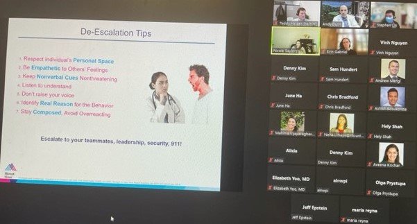 It starts with active listening. Great tips on how to de-escalate when patients are upset. Going in with pre-set speech unlikely to be helpful. Thanks to @MountSinaiNYC Patient Rep experts Nicole Saylor and Stephen Lin for educating our faculty. @IcahnMountSinai @DOMSinaiNYC