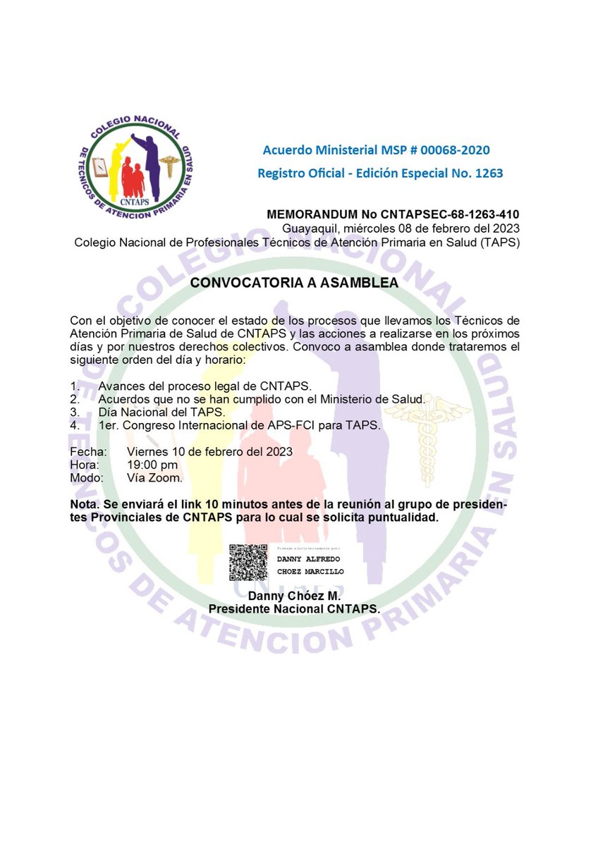 CNTAPSECUADOR's tweet photo. Convocatoria a Asamblea de #CNTAPS. https://t.co/14Yjugo027