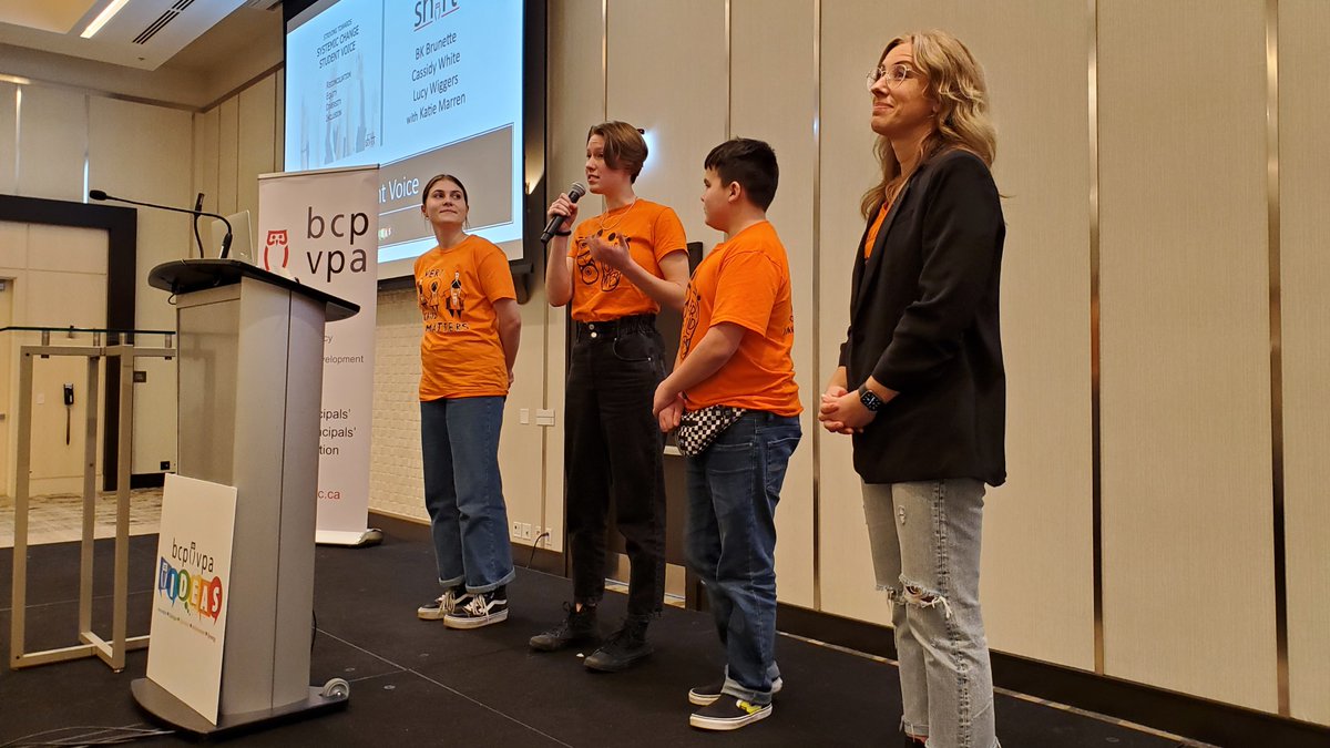 BCPVPA's tweet photo. At #IDEAS23: "...often the decisions that get made in a school don't include us..." "...we are the people in the system, but that doesn't mean we can't help to improve things." Thank you #NDSS students for your voices @MarrenKatie @sd68bc https://t.co/e73fZgCShy