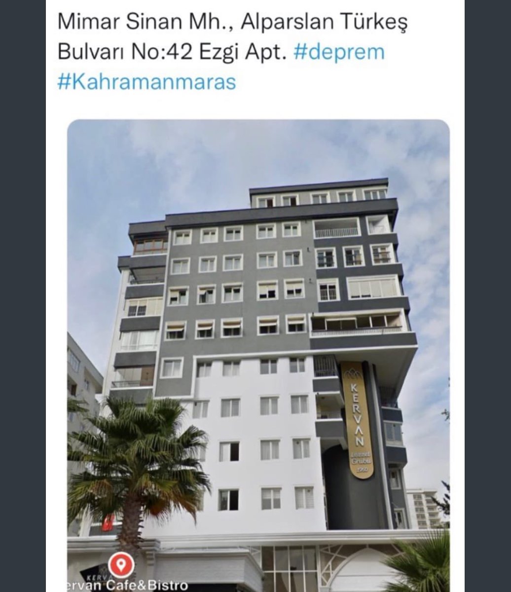 IBaytorun's tweet photo. 01:03 TEYİTLİDİR  ⚠️ Kahramanmaraş, Mimar Sinan mah. Alpaslan Türkeş Bulvarı Ezgi Apartmanı (Kervan Pastanesi üzeri) HALA ENKAZA GİDİLMEMİŞ YARDIM PAYLAŞIN LÜTFEN ❗️❗️❗️ @buyuksehirkm @AFADBaskanlik @ahbap @OguzhanUgur @haluklevent https://t.co/r4JgZdIMKo