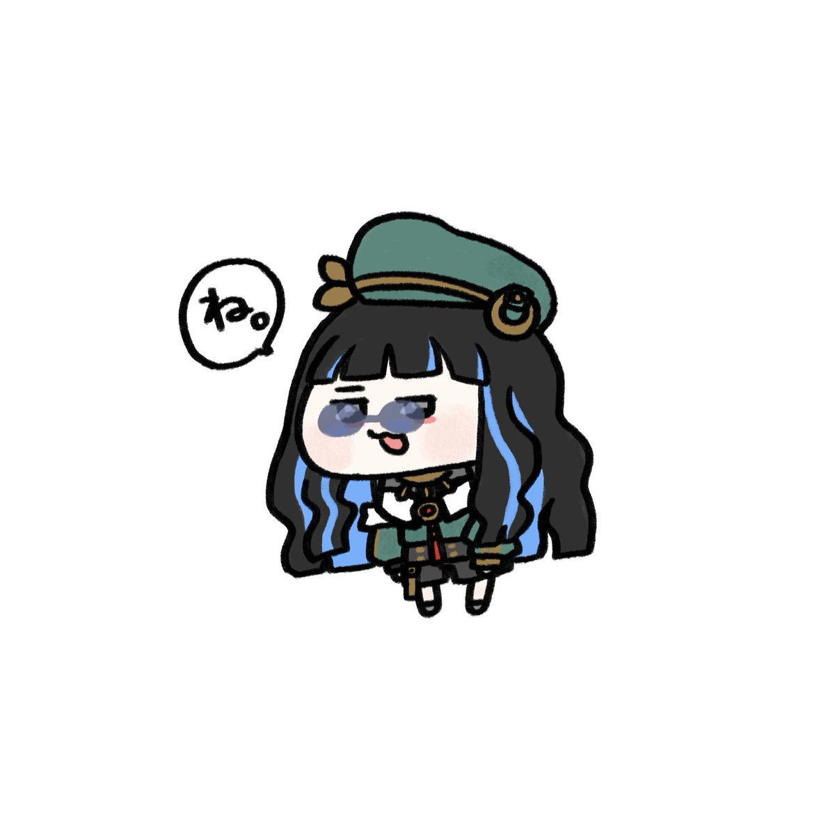 1girl hat chibi black hair solo long hair blue hair  illustration images