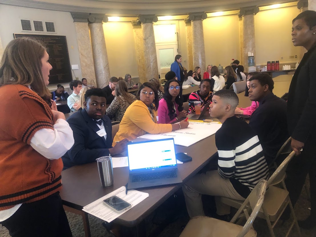 MissDeptEd's tweet photo. About 80 students of the State Superintendent's Student Advisory Council met today at the MS State Capitol and had engaging group discussions on topics of concern regarding mental health, ACT prep, class rank, school safety and more. #MsEdu https://t.co/8m4gNoGRRw