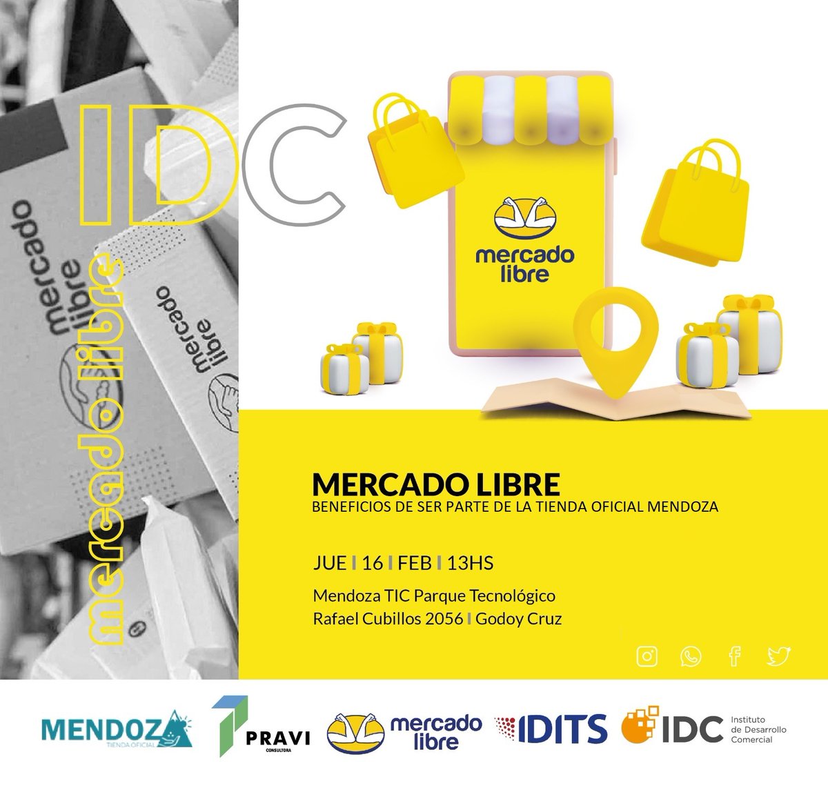 🔔 Atención pymes mendocinas
Queremos invitarlos a participar de la charla: Mercado Libre – Beneficios de formar parte de la Tienda Oficial Mendoza.

🔸️16/02 a las 13 horas.
🔸️en el <a href="/ParqueTIC/">Mendoza TIC Parque Tecnológico</a>
Inscribite⬇️ forms.gle/PXzJc43N854mWD…

@EconomiaMza 
<a href="/ML_Argentina/">Mercado Libre Argentina</a> 
@Fundacion_IDC