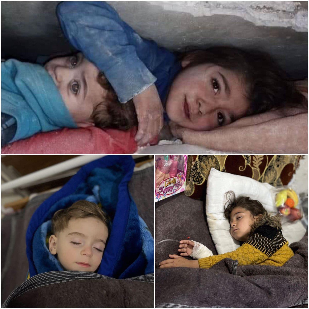 بعد ما كانوا تحت السقف خايفين، صاروا تحت اللحاف آمنين.. 

خسروا عائلتهم، بكّونا وتركوا أثر فينا ما رح ننساه.

صور الأطفال قبل وبعد إنقاذهم من الدفاع المدني والبدء بعلاجهم ولله الحمد.

#زلزال_سوريا 
#سوريا_تستغيث