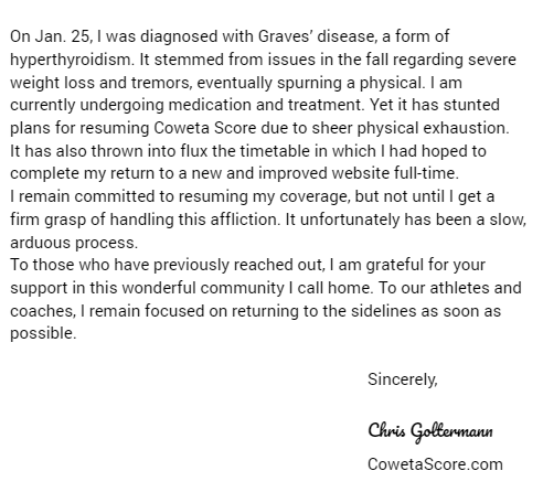 CowetaScore's tweet photo. An announcement regarding Coweta Score. https://t.co/G6q0AjxL3t