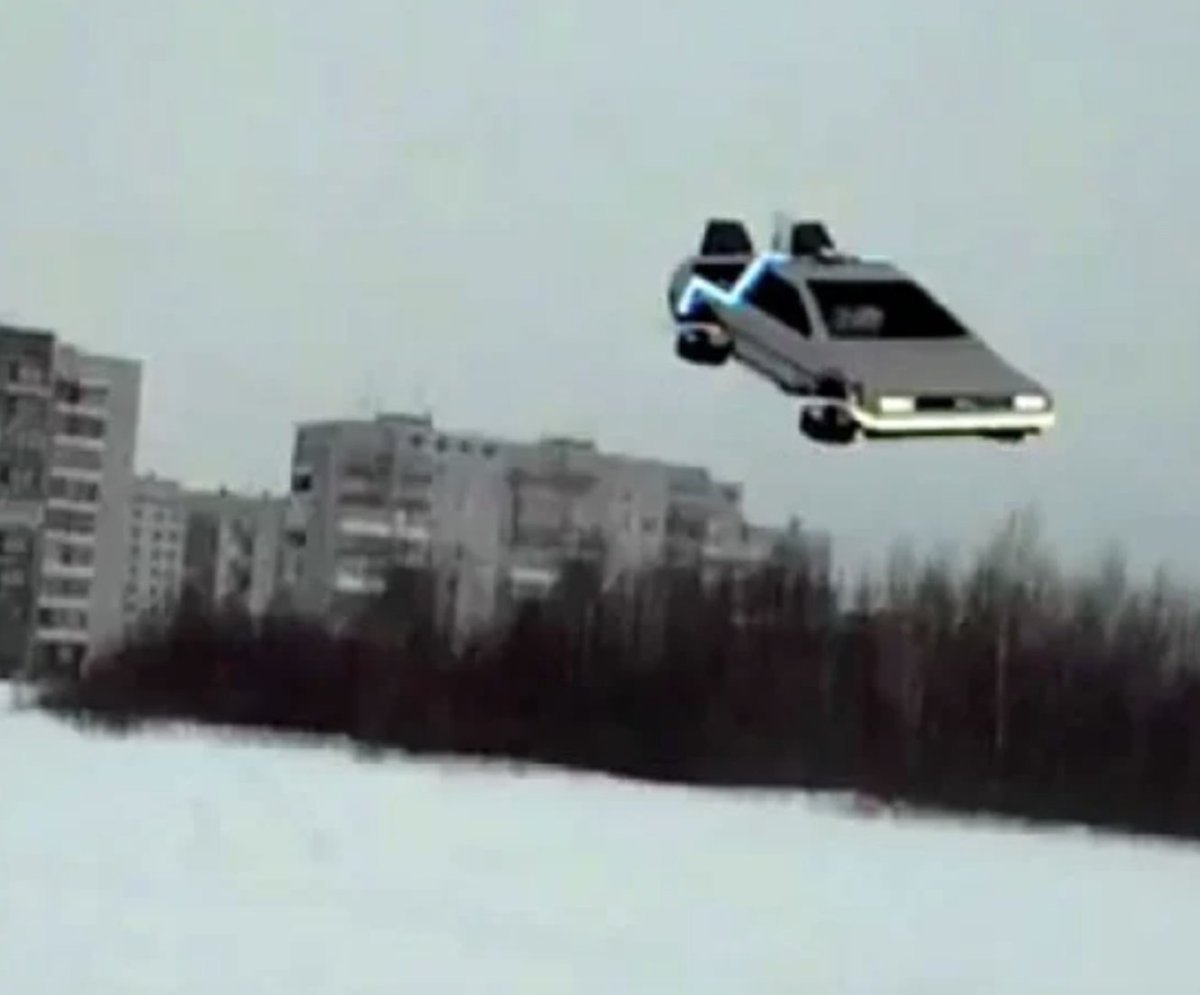 bradasstv's tweet photo. Unidentified object flying (ufo) over Alaska shot down by the US military. Pentagon says size of a small car... Said it was silver-ish gray... 

Ok just hear me out... #Alaska #UFO #UAP #ChineseSpyBalloon #BTTF https://t.co/Hg1rI8OcBk