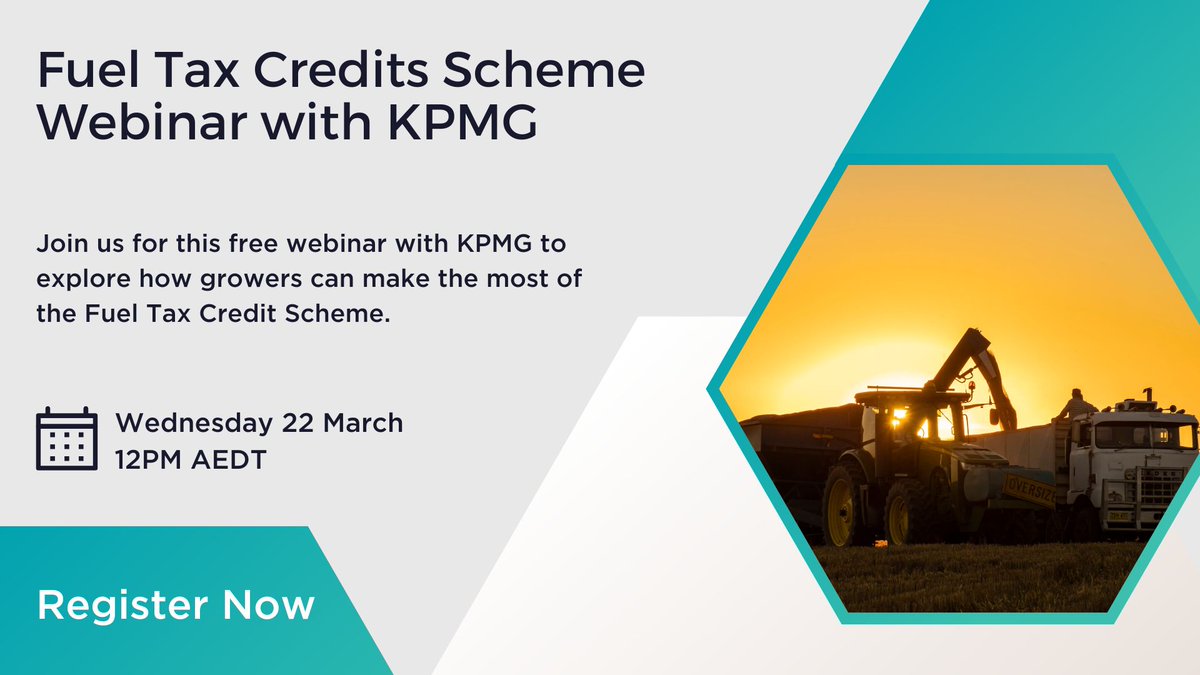 GrainGrowers together with <a href="/kpmgaustralia/">KPMG Australia</a> are hosting a Fuel Tax Credits Scheme Webinar to show growers how to get the most value out of the Fuel Tax Credit Scheme and ensure they are claiming the correct amounts.

Register for the free webinar here: bit.ly/3I9KIF6