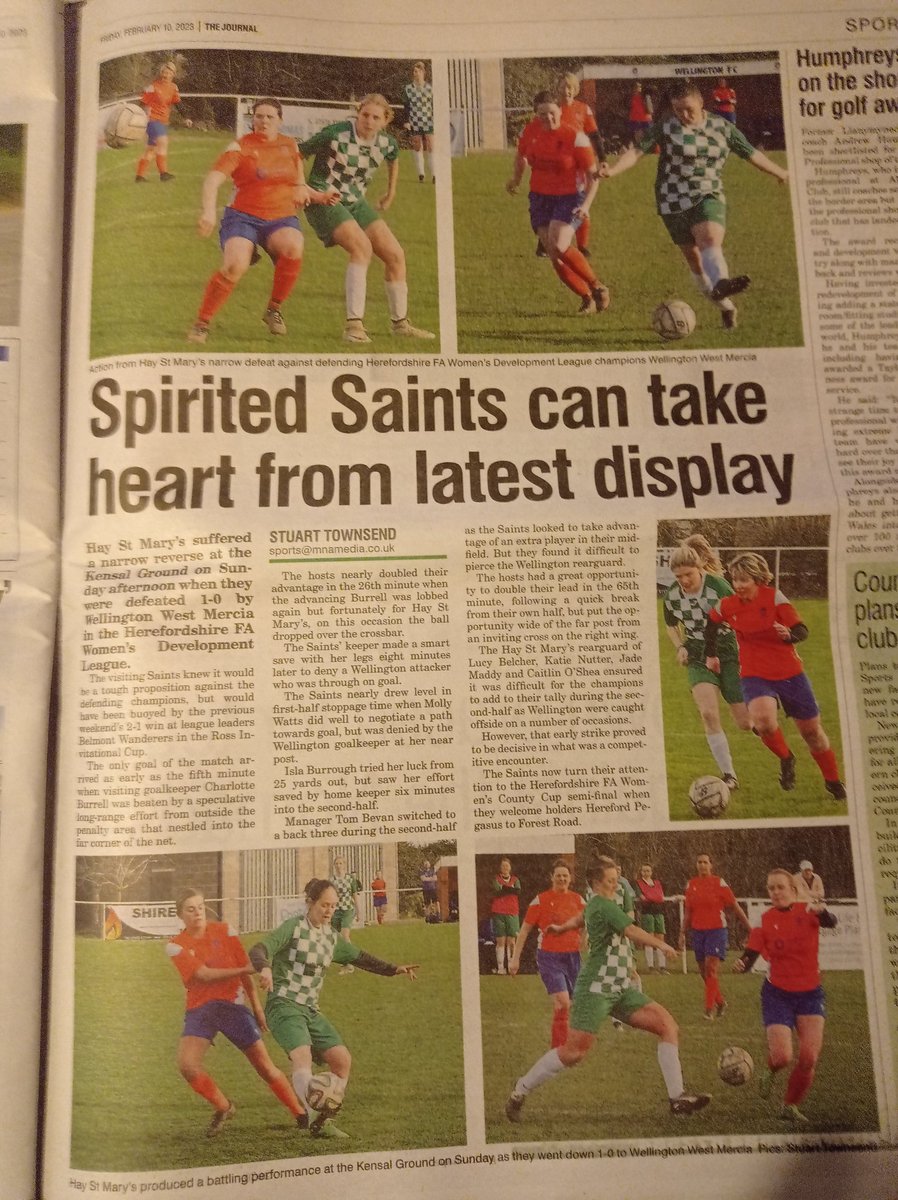 Barcud-Coch Photography (@barcudcochphoto) on Twitter photo Great to see <a href="/HayLFC/">Hay St Mary’s Ladies</a> getting some coverage in this week's <a href="/MidWalesJournal/">Mid Wales Journal</a> despite their narrow 1-0 defeat at <a href="/WellingtonWMLFC/">Wellington West Mercia Ladies FC</a> last Sunday in the <a href="/HerefordshireFA/">Herefordshire FA</a> Women's Development League. Great to see <a href="/HayLFC/">Hay St Mary’s Ladies</a> getting some coverage in this week's <a href="/MidWalesJournal/">Mid Wales Journal</a> despite their narrow 1-0 defeat at <a href="/WellingtonWMLFC/">Wellington West Mercia Ladies FC</a> last Sunday in the <a href="/HerefordshireFA/">Herefordshire FA</a> Women's Development League.