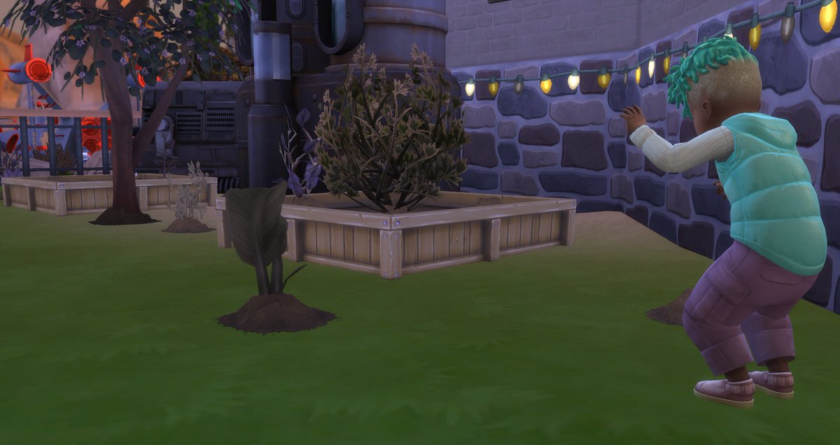 MsShadami's tweet photo. #Dorna and #Taad are trying to make up after their fight. Their oldest son #JonathanIrwin is now 1 and a toddler. And following after his gardening-loving father. #Tellarite #StarTrek #Sims4 . https://t.co/ElYGJh5q2M