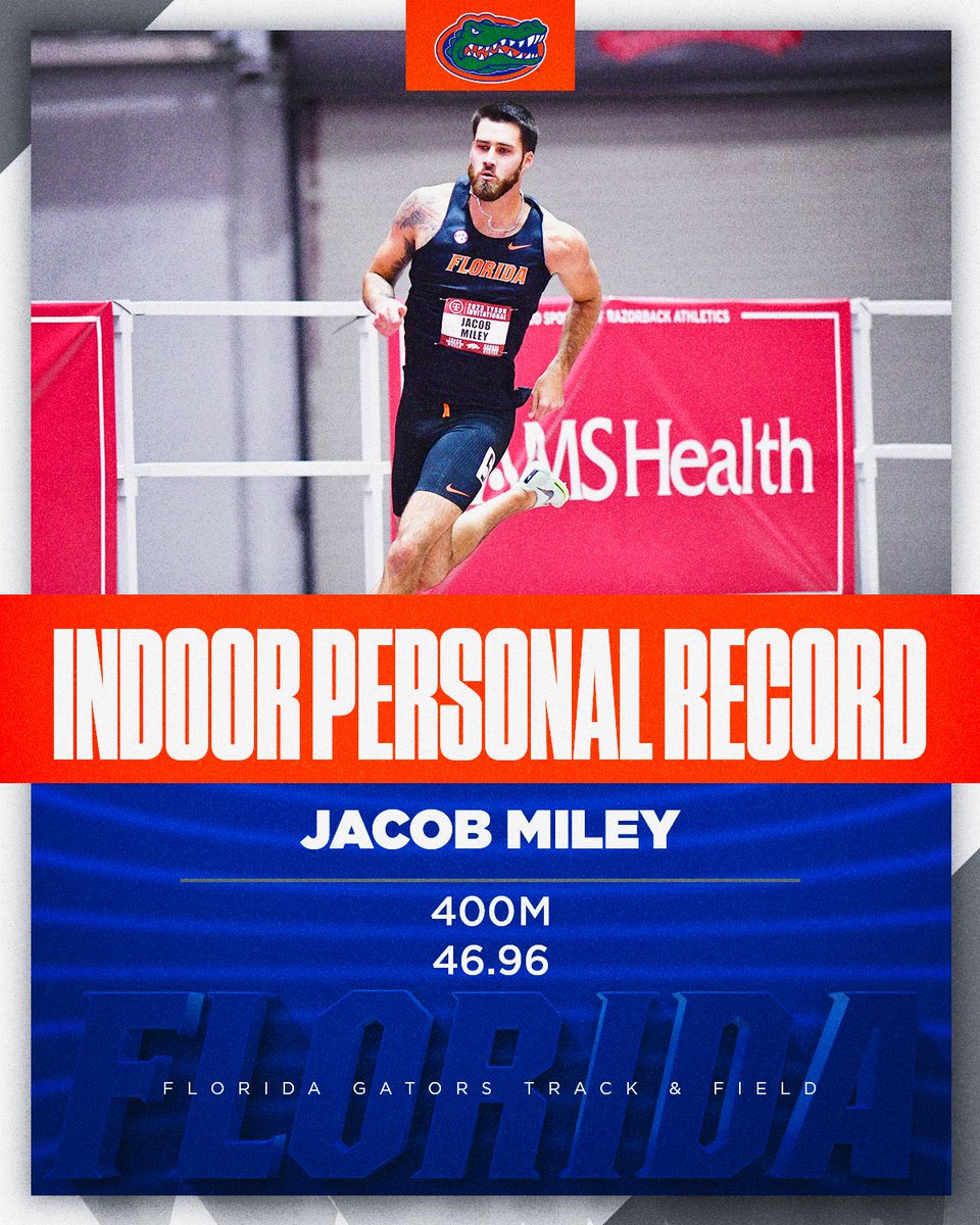 GatorsTF's tweet photo. Jacob Miley beats out his previous indoor best in the 400m 😎

#GoGators 🐊 https://t.co/PBNjOe0zjh