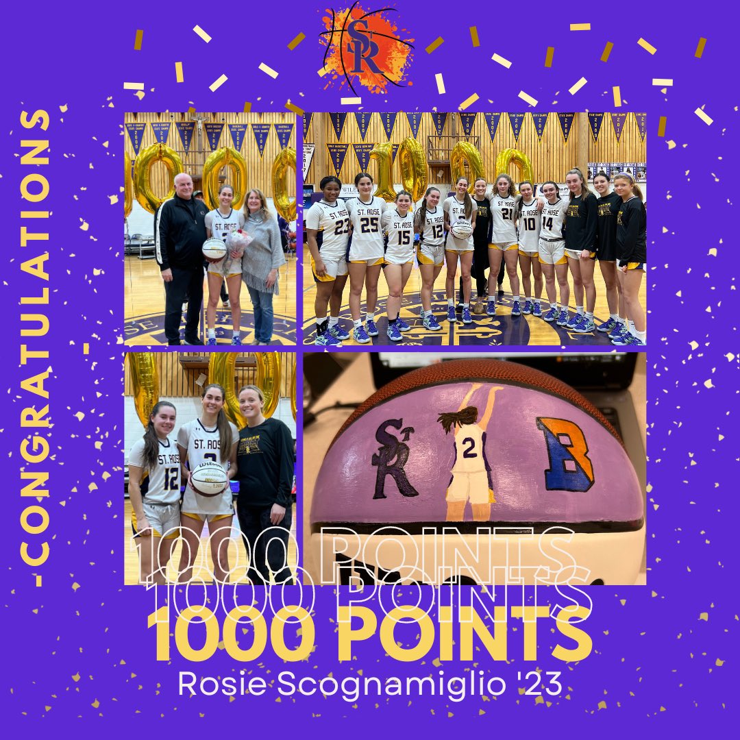 SRHSGIRLSBB's tweet photo. 💜💛CONGRATULATIONS to @rosiescogs5 for scoring her 1️⃣0️⃣0️⃣0️⃣th point‼️👏👏👏
#LETSGORoses
@LenBardsley @StRoseAD @nlowe11 @dbrust1030 @JoeScognamiglio @traceysabino13 @TinyGreenNBS @belmar_zoo @seetheinlet @Bucknell_WBB https://t.co/vno7iIswOU
