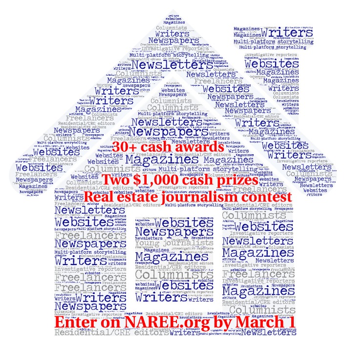 eileenwoodsedit's tweet photo. The National Association of Real Estate Editors (reporters, freelancers, multi-platform editors ...): The home base for real estate journos since 1929. Go big or go home, folks! National recognition awaits! @NAREENews #journalismcontest @lmcshanenydn @JosieStratman @BaharOstadan https://t.co/NV8NFQlNu1