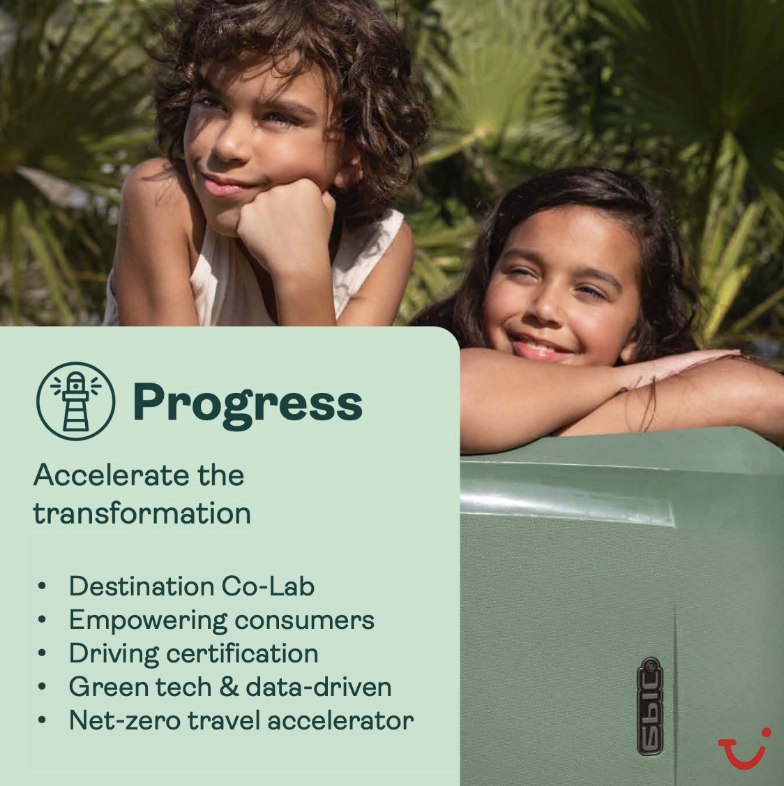 TUIGroup's tweet photo. 🌱 Breaking News: TUI #Sustainability Agenda "People, Planet, Progress" released – 2030 emission reduction targets approved by the Science Based Targets initiative: 24% reduction for TUI Airline ✈️ at least 46.2% for hotels 🏨 and 27.5% for cruise 🛳. https://t.co/SvBHfAE87Y