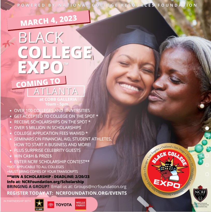 DekalbSSC's tweet photo. ATTN DCSD 🤩Students and Families, 
The Black College Expo is coming to Atlanta!!! Are you interested in an HBCU, scholarships, and networking opportunities??? 
Students are being offered scholarship opportunities and college acceptances on the spot!
You don't want to miss this! https://t.co/GzrVVMhqbQ