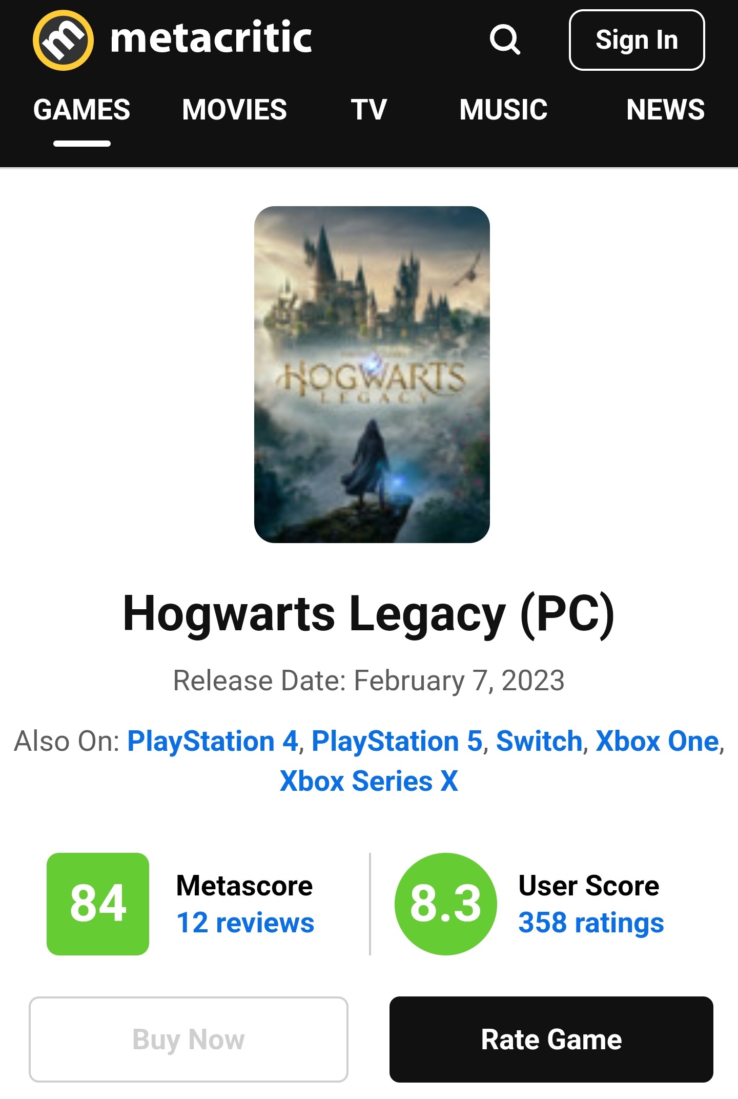 Hogwarts Legacy - Metacritic