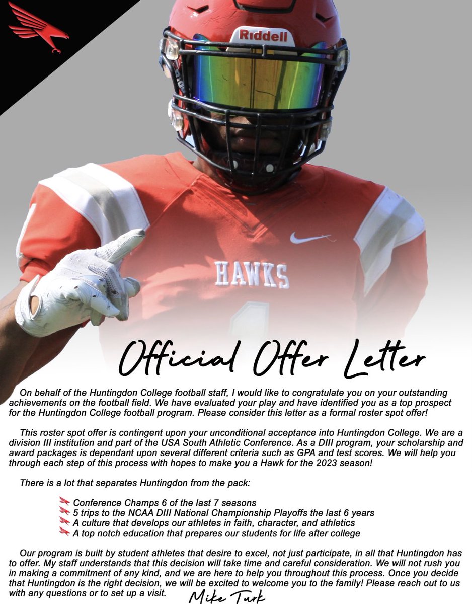 #AGTG Blessed to receive my 4th offer from Huntingdon college <a href="/BulldogsAc/">AC✝️🏈 Bulldogs</a> <a href="/epperson_weston/">Coach Epperson</a> <a href="/HCHawksSports/">Huntingdon College Athletics</a>