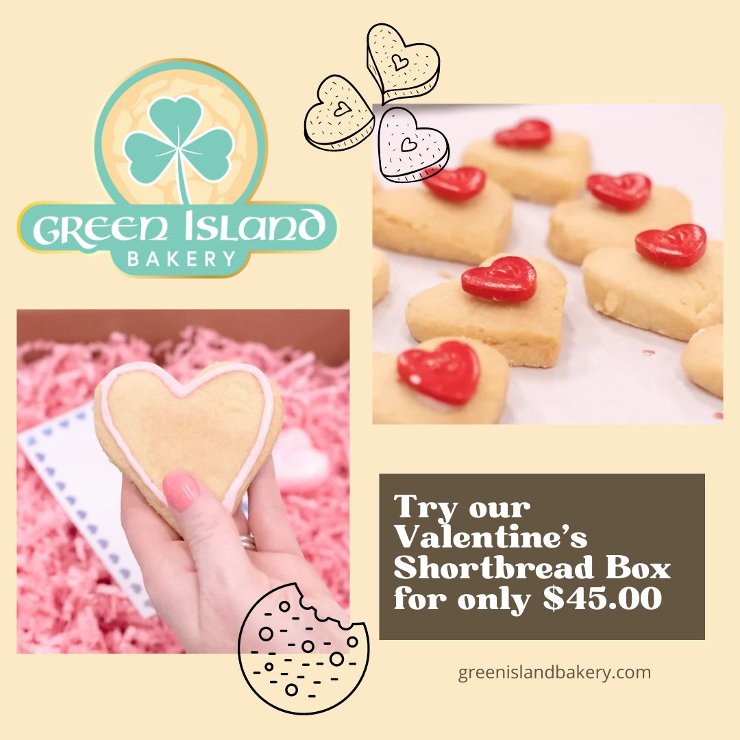 GIBIrishBakery's tweet image. Sweeter than a box of chocolates, our Valentine's Shortbread Box is the perfect gift for your loved one! 💕 Treat them to a delicious surprise for only $45. 

Order now and spread the love! ❤️ 

Click here to order: 
buff.ly/3l18LsD 

#GreenIslandBakery #IrishShortbread
