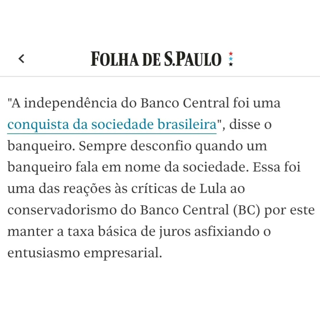 Artigo de hoje na <a href="/folha/">Folha de S.Paulo</a> sobre o déficit democrático na forma como foi feita e como o atual presidente conduz a autonomia funcional do Bacen. 

Política monetária não tem este nome à toa: é política, é escolha. Que seja feita em favor da democracia e não de alguns apenas.