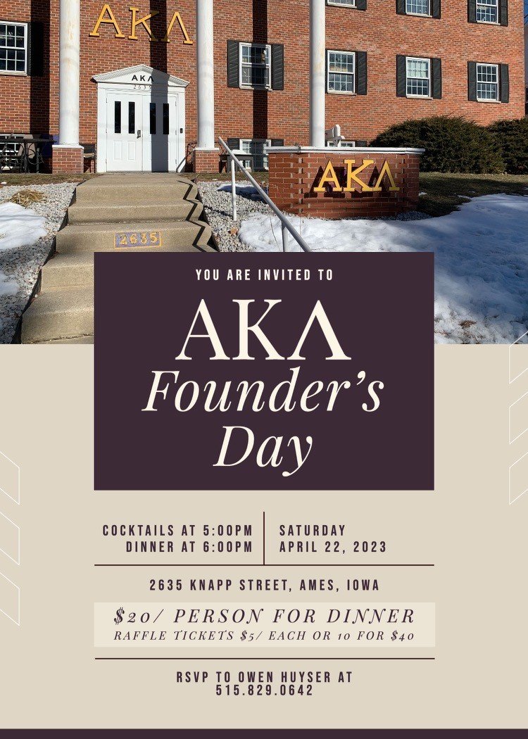 AKL_IowaState's tweet photo. Founders Day 2023! Keep your eye out for our RSVP list in the coming weeks. Until then, God Bless AKL. https://t.co/o92Ir5TaAC