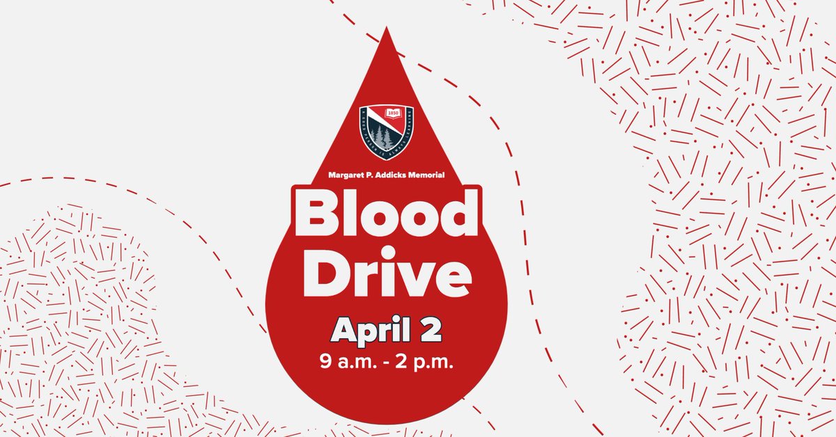 REGISTER NOW! The Frederick Gunn School Hearts for Action student club is supporting an American Red Cross Blood Drive on Sunday, April 2, 2023, from 9 a.m. to 2 p.m. in the Thomas S. Perakos Arts and Community Center. redcrossblood.org/give.html/driv…