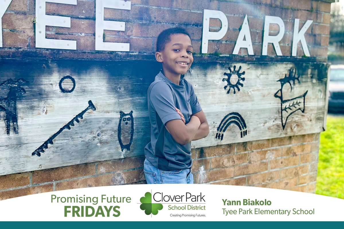 CloverParkSD's tweet photo. Our #PromisingFuturesFriday featured student this week is Tyee Park second grader Yann Biakolo. πβ βI listen to my teacherβs advice. When my friends are feeling down, I always cheer them up. And, most importantly I always try my best,β he said. #CPSDFutureReady https://t.co/ETUgtvh0zw