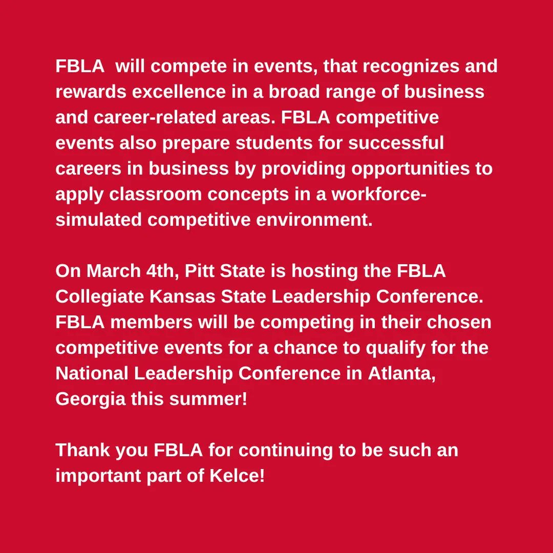 Our Kelce Club Highlight this week is FBLA! Thank you FBLA for continuing to be such an important part of Kelce!