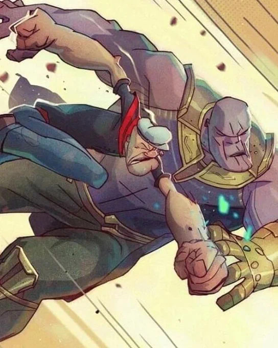 Popeye Vs Thanos -Who's winning this fight?-I might have to continue this soon. T'was fun to do. -#popeye #illustration #infinitywar #marvel #Thanos 