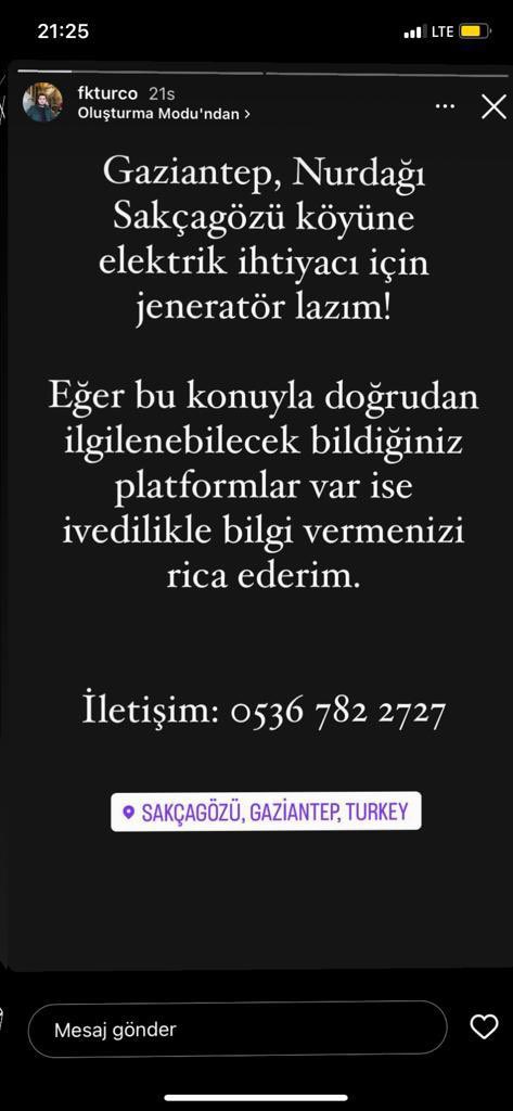 girlsareunicorn's tweet photo. ~~ TARAFIMDAN TEYİT EDİLDİ ~~

 Gaziantep Sakçagözü’nde jeneratör ihtiyacı vardır. Köyde ufak bir jeneratör kurulmuş ancak soğukta maalesef yeterli olmuyormuş. 

İletişim: 0536 782 2727 https://t.co/0xjgOsOgD7