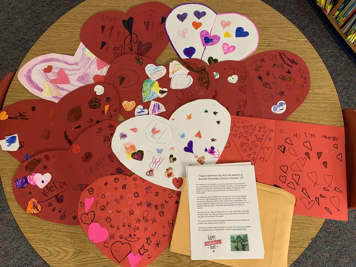 jluss's tweet photo. @ctonsor Our Valentines are ready to go! Thanks for setting up this awesome exchange! #brewster13library #connectedstudents @ctcasl @squarato27 https://t.co/B8maGDCgux