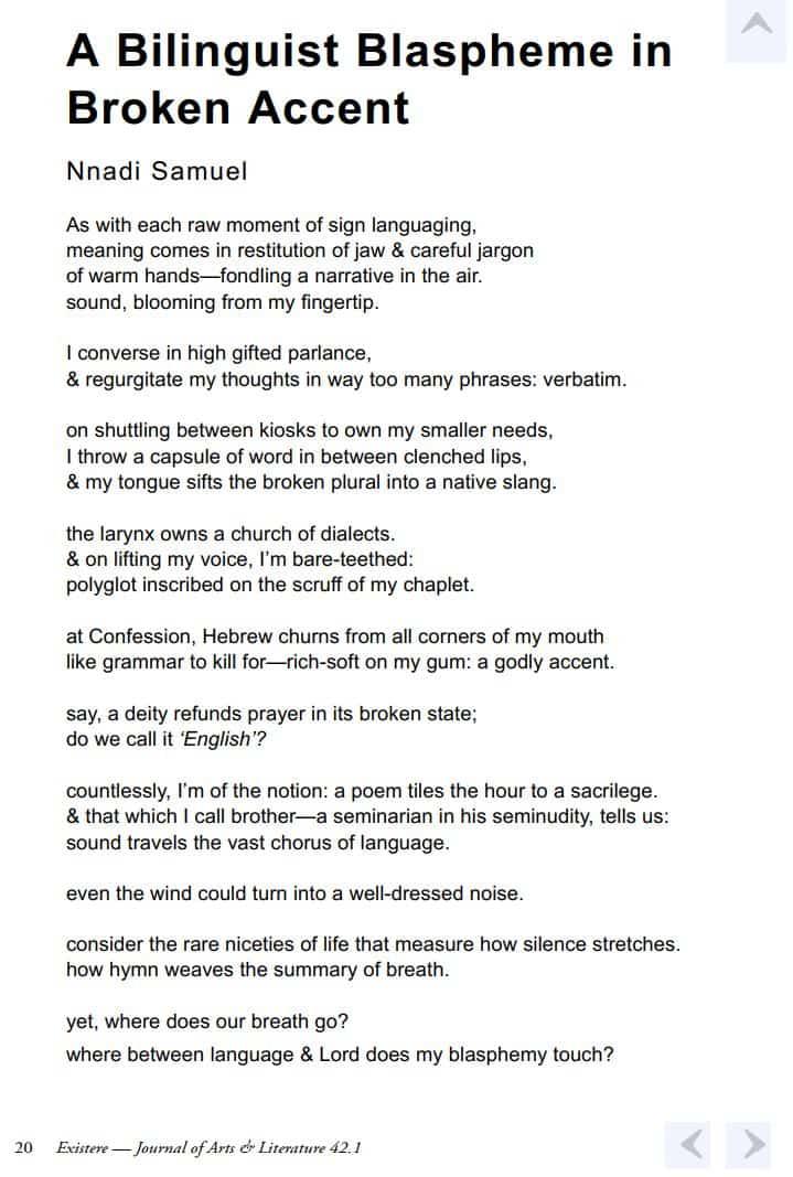 "I converse in high gifted parlance,
&amp; regurgitate my thoughts in way too many phrases: verbatim."

Glad to share my poem "A Bilinguist blasphemes in Broken Accent" here in the lastest issue of Existere—A journal of Literature 42.1. Many thanks to the Editors.

Here, do read ❤