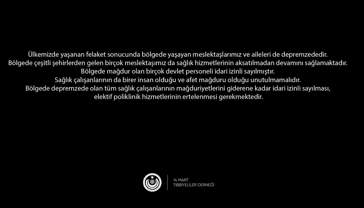 14mtd's tweet photo. Sağlık çalışanları da insandır, sağlık çalışanları da depremzededir. https://t.co/wd17lVZgWQ