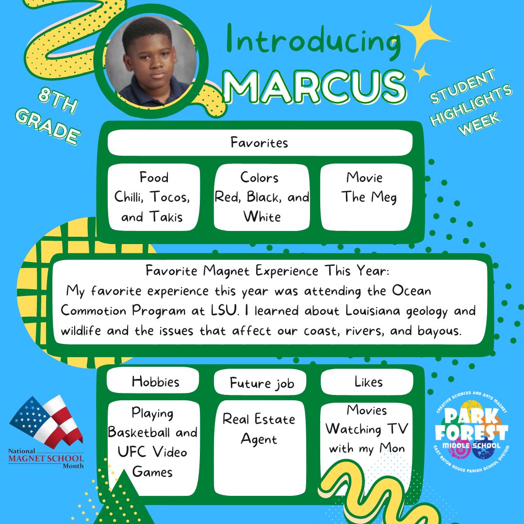 PFM_Magnet's tweet photo. Student Highlights Week...Introducing Marcus 
#MagnetSchoolMonth
#STEAMatPFM
#ebrmagnet
#180daysofexcellence https://t.co/37cRCrjfq2