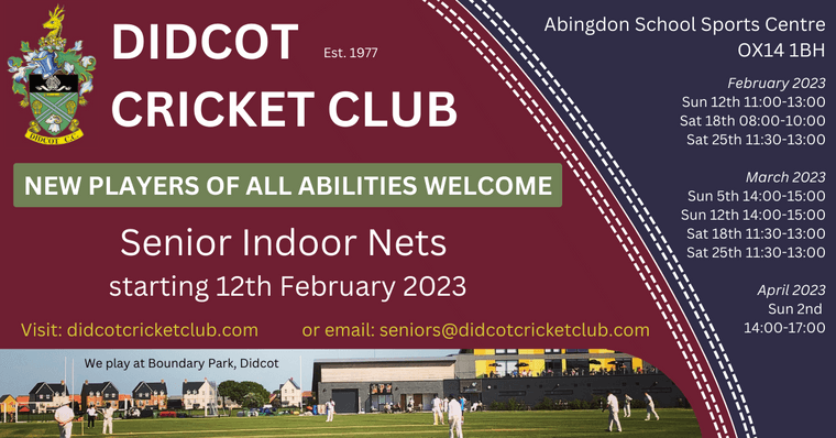 What are your plans for the weekend? Come and join us for our first indoor net session of the year. New players of all abilities are welcome. Get in touch at seniors@didcotcricketclub.com.
didcotcricketclub.com/news/senior-wi…