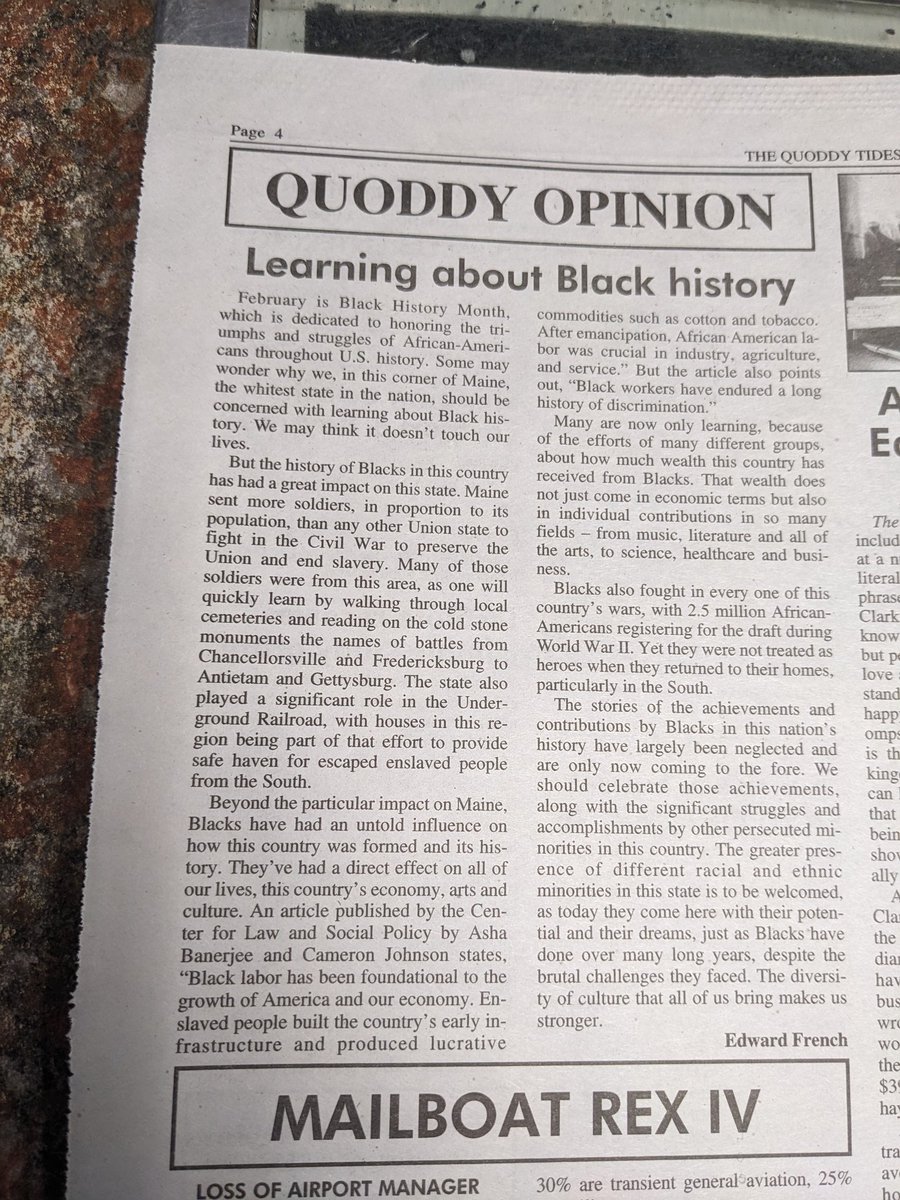 sayzgor's tweet photo. A 🤍 man who inherited a newspaper just gave an editorial argument for learning Black History and refered to Black People as "Blacks" 6 times. And completely ignored local Black History like Black people never existed in Maine. De Coates dumbass. #mepolitics come get your editor https://t.co/TgQNX1ia30