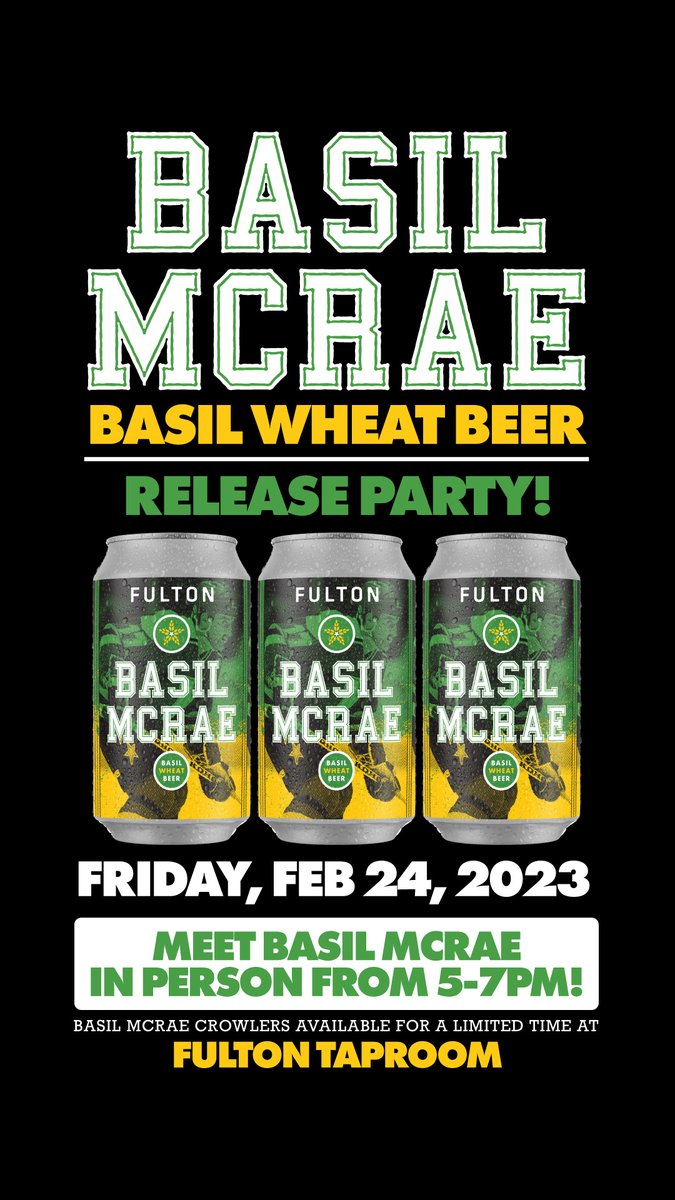 Come to the taproom on Friday, Feb 24 and try our new, taproom exclusive beer named after the former North Star and Mighty Ducks actor himself, Basil McRae. It's a smooth skating, heavy hittin basil wheat beer and it tastes delicious.

Basil himself will be there from 5-7pm!