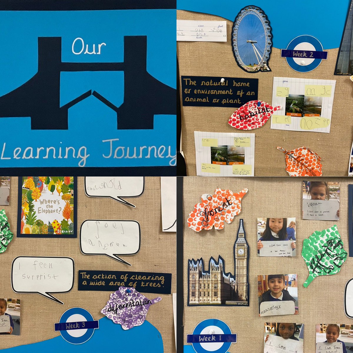 We have finished this term by recapping our learning by looking at our new learning journey wall. The children have been fully engrossed in the their learning and thinking about the ways we can help our planet.