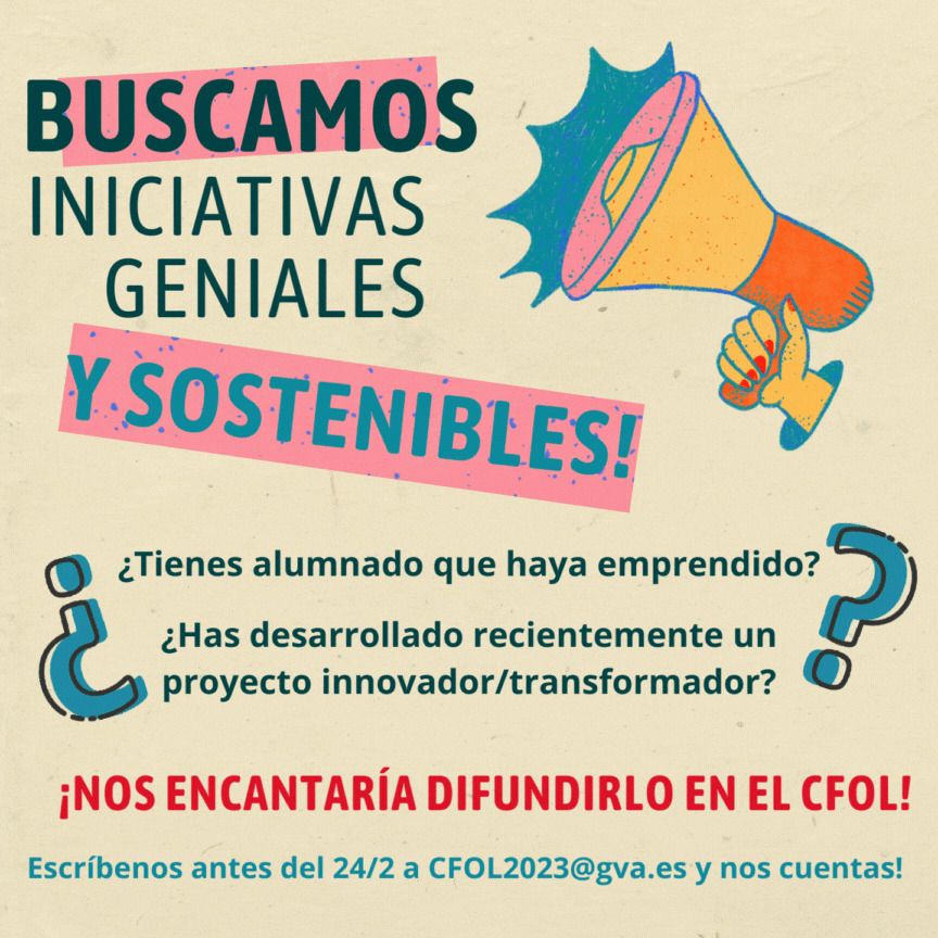 📢#FamiliaFOLera, os vamos a poner deberes para este finde

🤔¿No te animas a presentar un taller o un poster? No te preocupes, puedes también difundir tus iniciativas geniales en el #CFOL!

Toma nota y participa
1️⃣ Con ejemplos de alumnado emprendedor
2️⃣ Con iniciativas molonas!