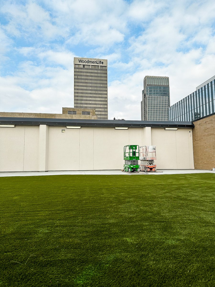 🚧 LOADING 🚧  Our commercial department is finishing up on this project in Downtown Omaha, including outdoor turf perfect for a pickup game of football 🏈