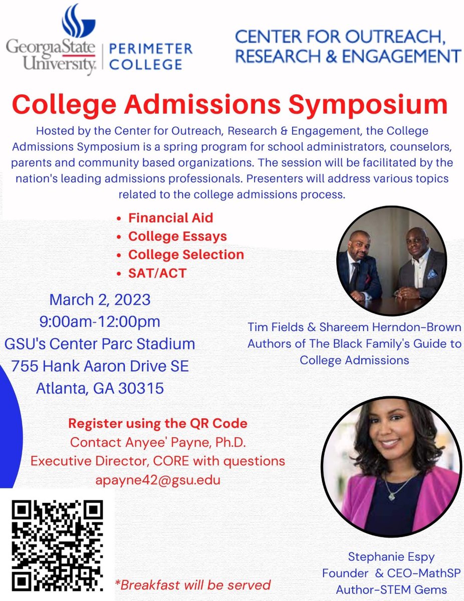 DekalbSSC's tweet photo. Georgia State University Perimeter College is offering a College Admission Symposium. Meet with GSU and other National Leading Admissions professionals.
If you have questions about GSU or college in general sign up!
Register Here: 👇👇👇
https://t.co/3nWJ8J7QYT
😎🤑🎓🥳🙌 https://t.co/sJojAHA2Xz