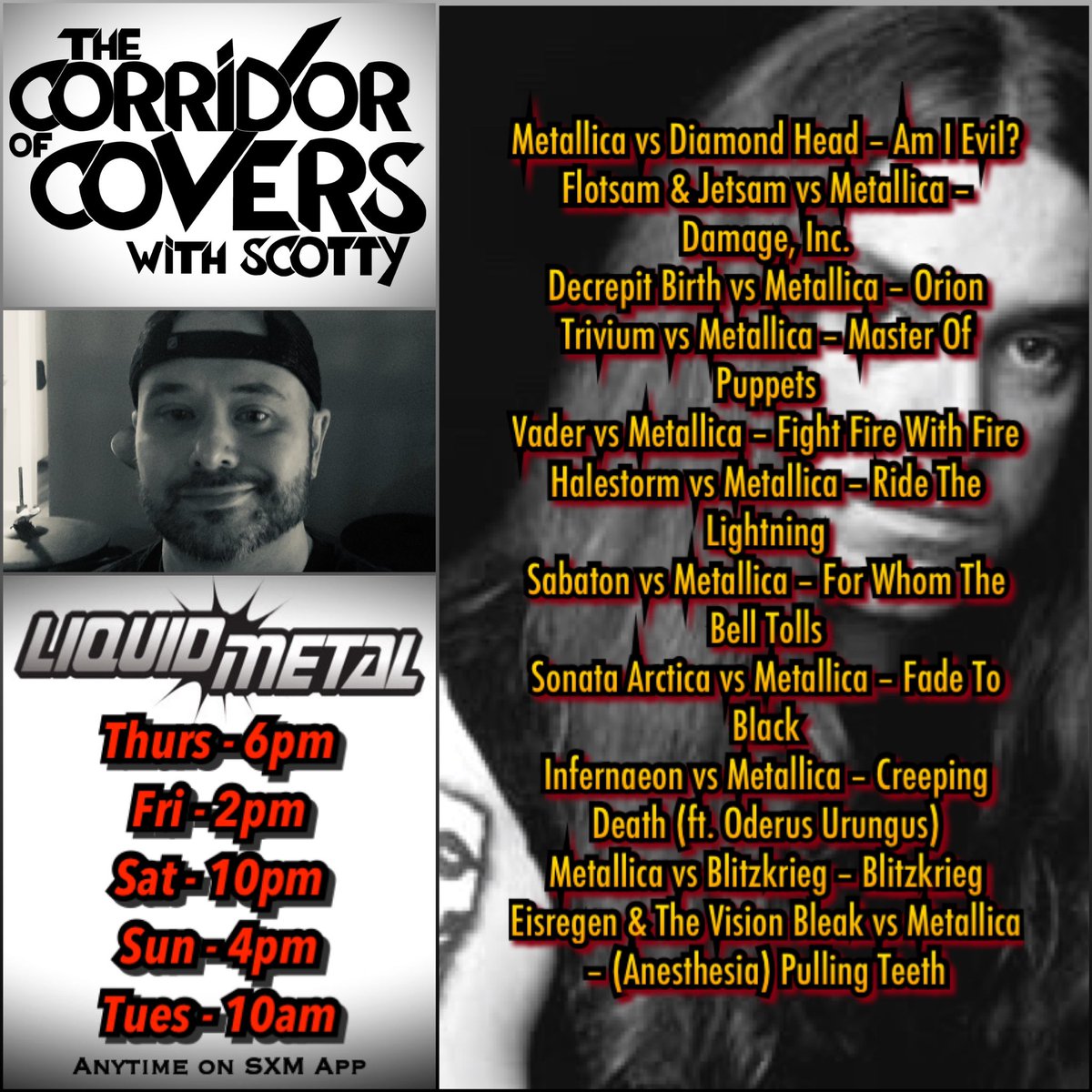fnliquidmetal's tweet photo. #corridorofcovers w/ @scottcrynock on #sxmliquidmetal .. #cliffburtonday 
🤘🖤🤘
#cliffburton #metallica #killemall #ridethelightning #masterofpuppets #cliffemall #metal #heavymetal #headbanger #metalhead #metalcovers #coversong #thrashmetal #bayareathrash #bassguitar #siriusxm https://t.co/evxRaQWzmC