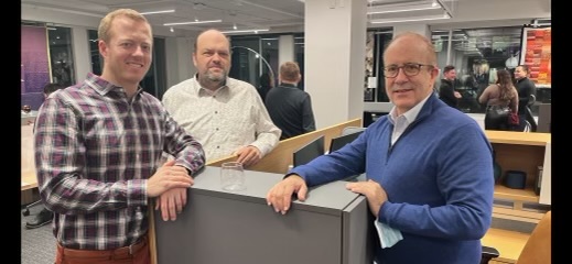 laneoffice's tweet photo. Mark Fischer of Lane Office/FalkbuiltNY along with Steven South of the Spector group and Casey McNamara of NJM celebrate at the @IIDANY  Quilt Auction event in which members of the interior design community create quilts for a silent auction benefitting Free Arts NYC. https://t.co/9xdSBbeb7B