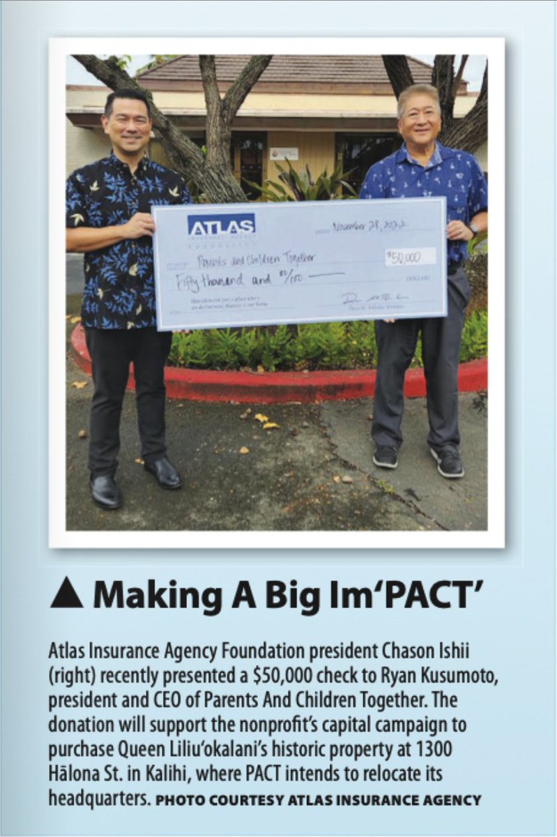 Mahalo to Atlas Insurance for their generous donation supporting our Kalaulanilawapuni capital campaign and to <a href="/MidWeekHawaii/">MidWeek</a> for including it in this week's issue!
