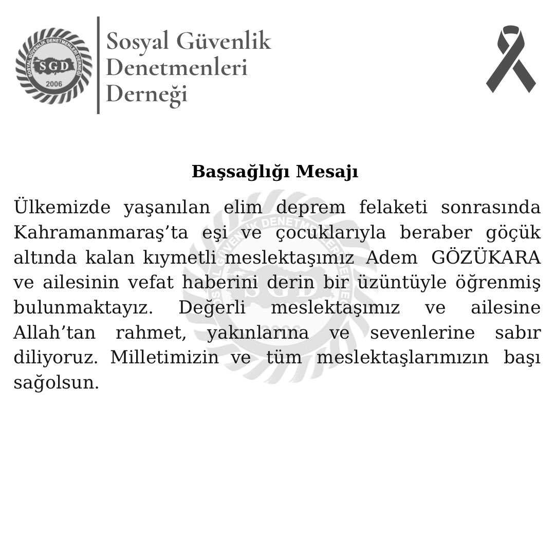 sgdenetmenleri's tweet photo. Başsağlığı Mesajı
@sgksosyalmedya https://t.co/jojd3GNBAy