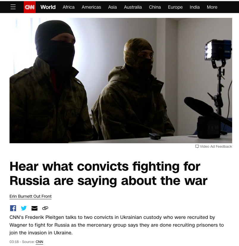 tobimono2's tweet photo. CNNは、ウ軍の捕��となっているロシア人捕虜に強制的にインタビューしている。
CNNの男はフレデリック・プレイトゲン、ドイツ人
https://t.co/TqmfqXh8Bq

赤十字は���虜の画像やインタビューをオンラインで流すことはジュネーブ条約第13条違反と述べている。つまり、CNNは国際法に違反している。↓ https://t.co/1GmkUAwNZl