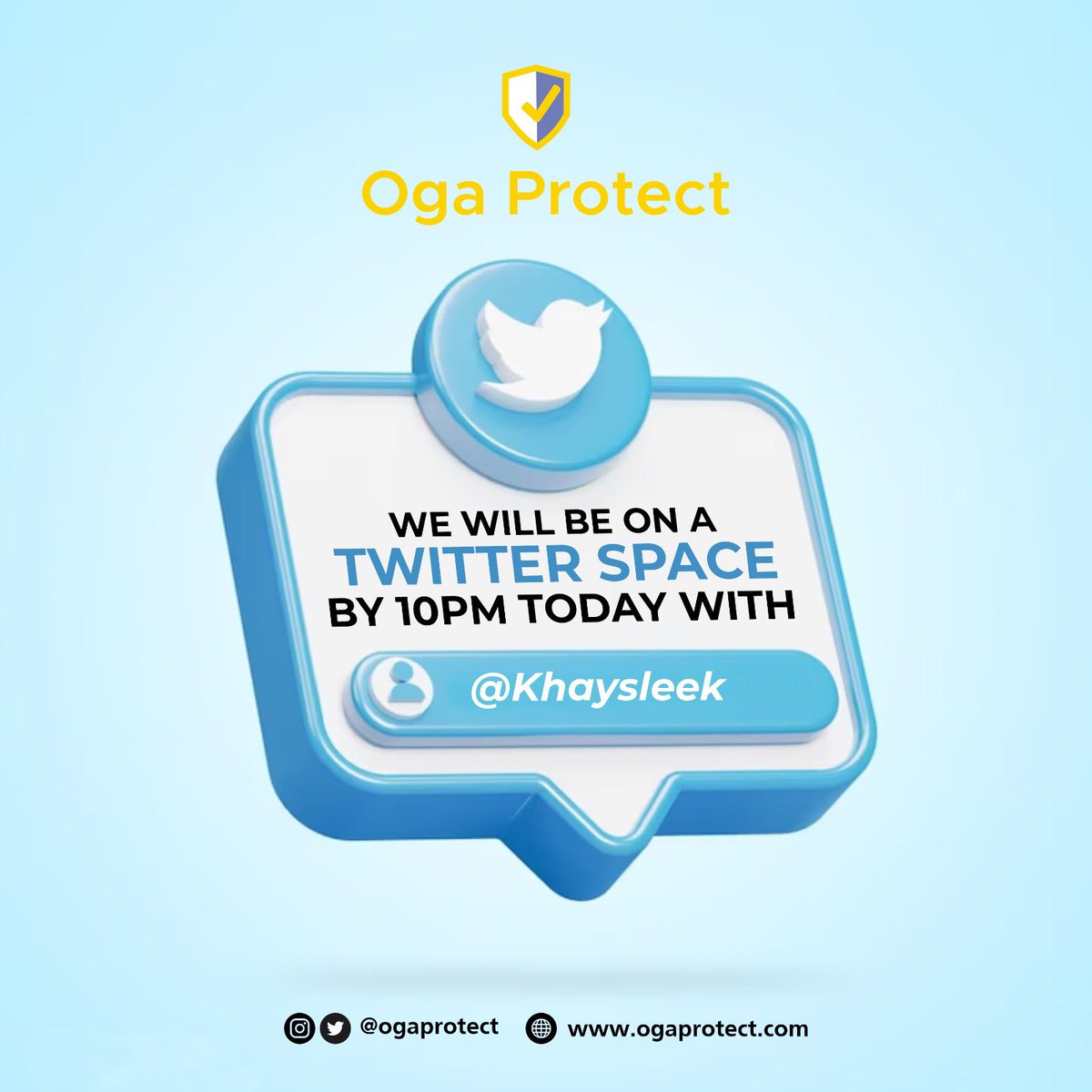Ogaprotectstore's tweet photo. Join us today on Shoot your shot with @KhaySleek by 10:000pm and win airtime 🎉🎉
#ogaprotect #twitterspaces https://t.co/aDswI6asny